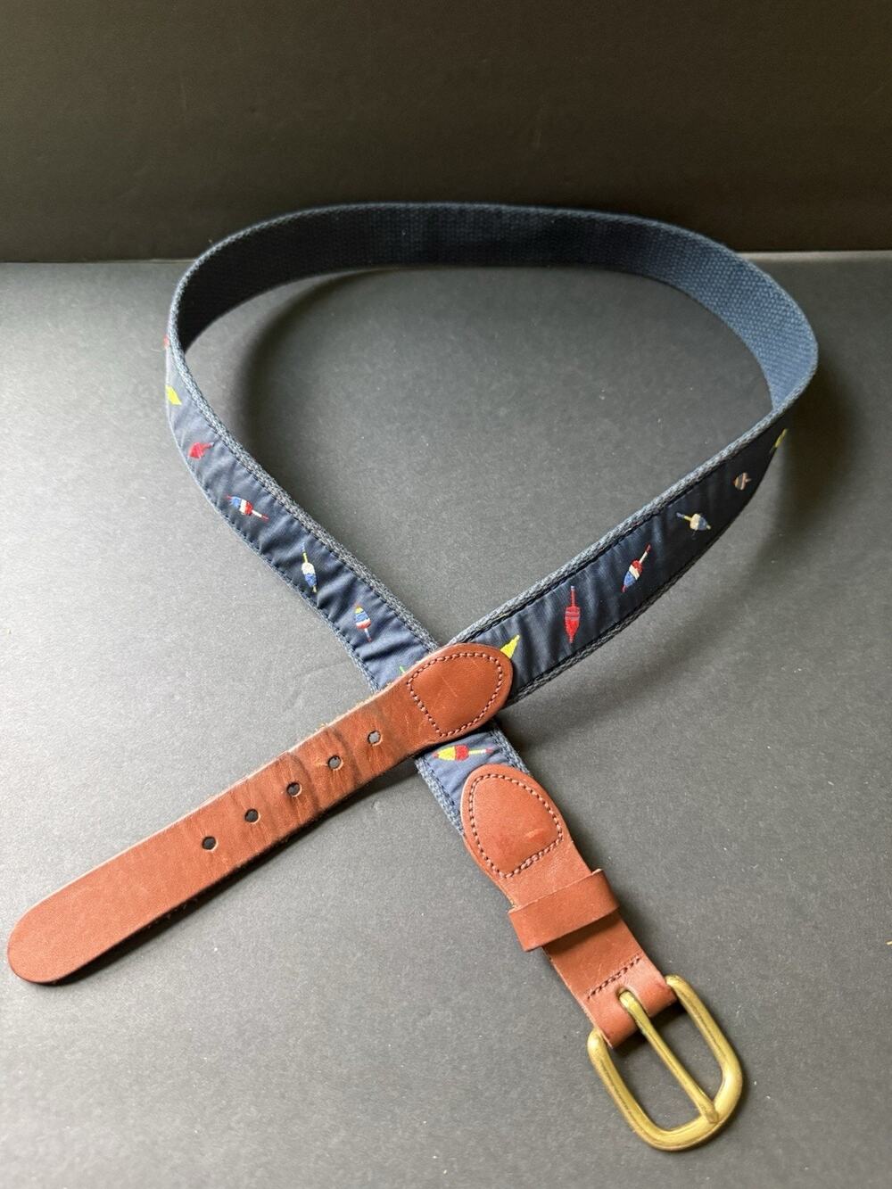 Lobster Bouy Mens Belt Size 38 Canvas Leather Blue Casual Preppy Office Travel